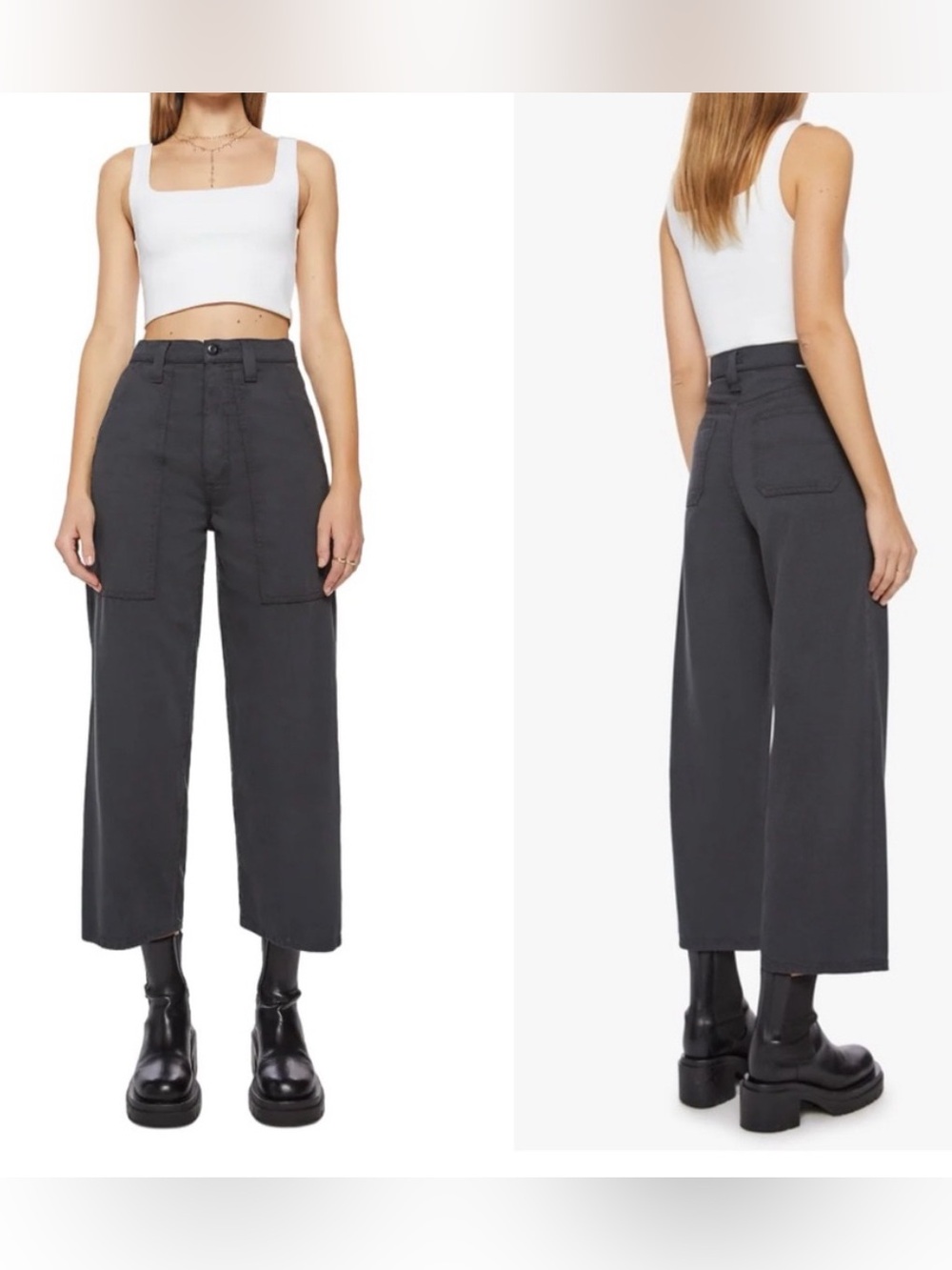MOTHER The Quartet Breaker Flood Wide Leg Cropped Jeans Faded Black Size 25